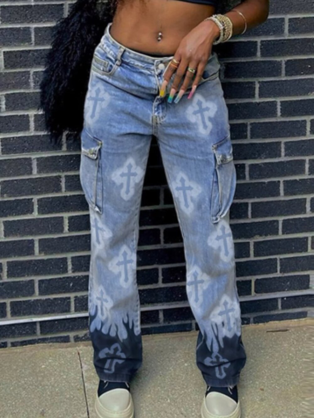 GILIPUR Y2K Hip Hop Casual Streetwear Baggy Crosses Jeans Size S